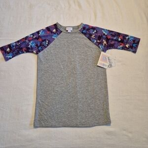 LuLaRoe girls size 10 Sloan shirt flower sleeve design, New